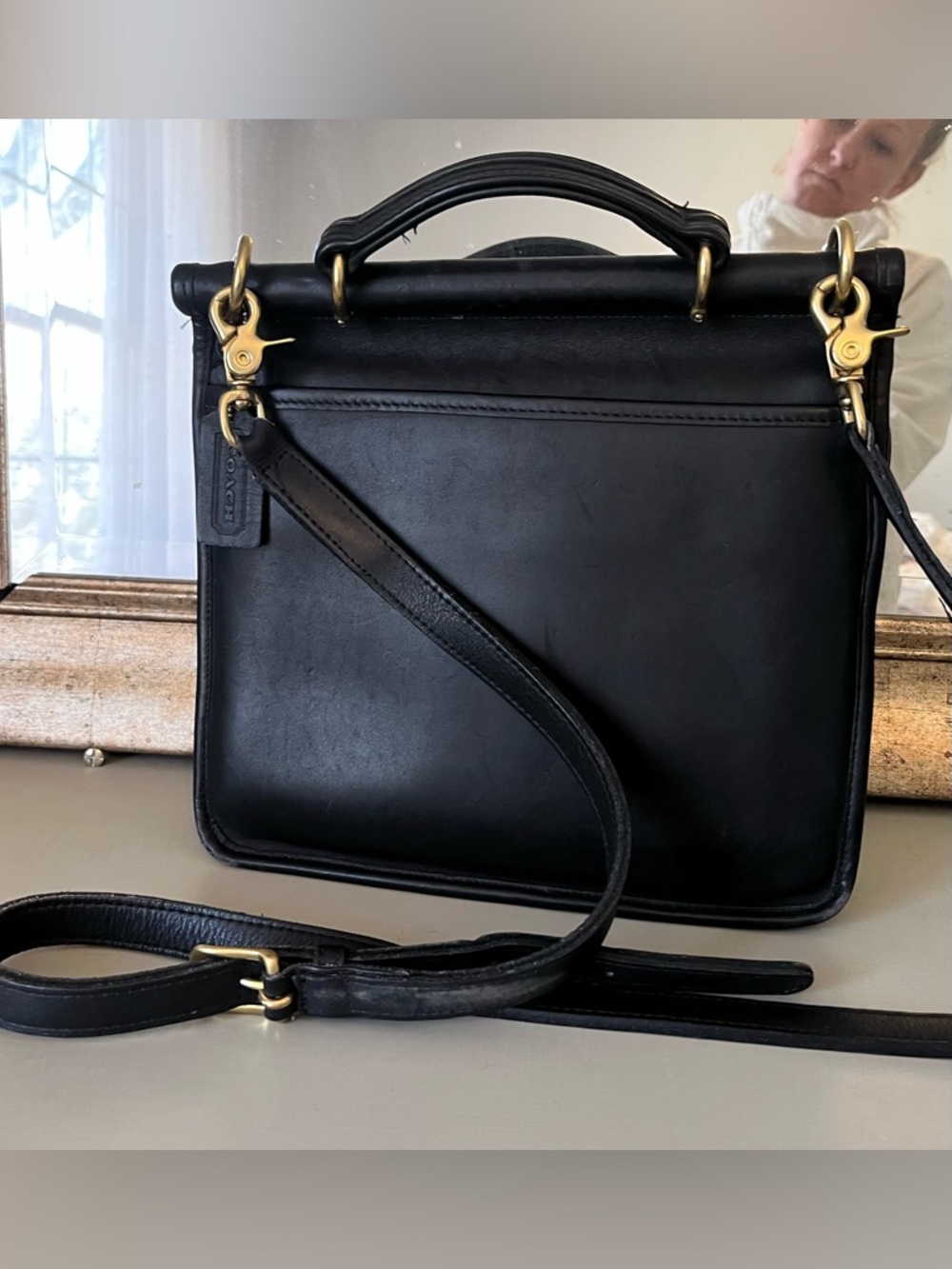 Coach Black Leather Top-Handle Satchel with Gold Hardware - Picture 4 of 10